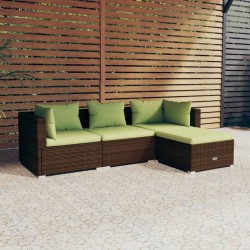 vidaXL 4-tlg. Garten-Lounge-Set mit Auflagen Poly Rattan Braun
