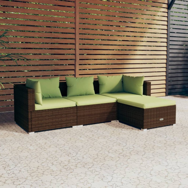 vidaXL 4-tlg. Garten-Lounge-Set mit Auflagen Poly Rattan Braun vidaXL 4-tlg. Garten-Lounge-Set mit Auflagen Poly Rattan Braun