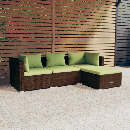 vidaXL 4-tlg. Garten-Lounge-Set mit Auflagen Poly Rattan Braun