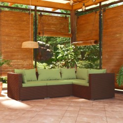 vidaXL 4-tlg. Garten-Lounge-Set mit Auflagen Poly Rattan Braun