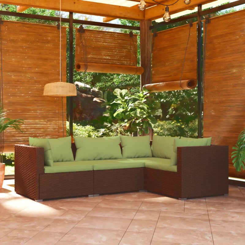 vidaXL 4-tlg. Garten-Lounge-Set mit Auflagen Poly Rattan Braun vidaXL 4-tlg. Garten-Lounge-Set mit Auflagen Poly Rattan Braun