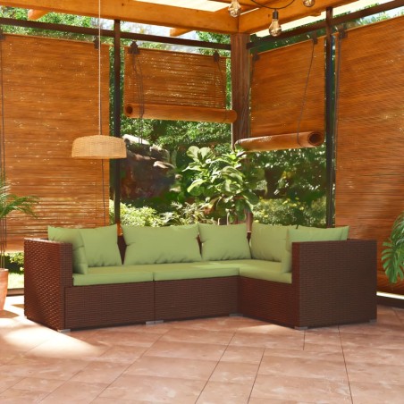 vidaXL 4-tlg. Garten-Lounge-Set mit Auflagen Poly Rattan Braun