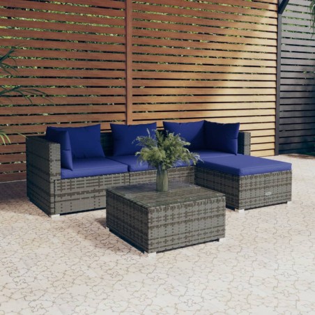 vidaXL 5-tlg. Garten-Lounge-Set mit Kissen Poly Rattan Grau