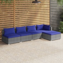 vidaXL 5-tlg. Garten-Lounge-Set mit Kissen Poly Rattan Grau