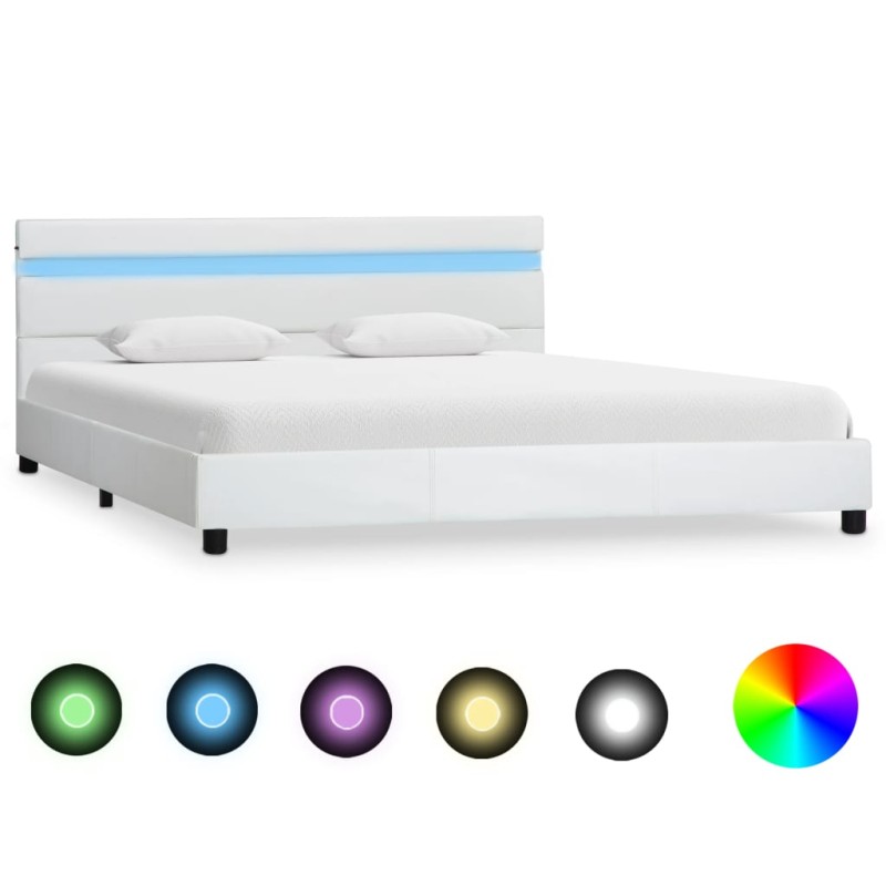 Bettgestell mit LED Weiß Kunstleder 140x200 cm Bettgestell mit LED Weiß Kunstleder 140x200 cm
