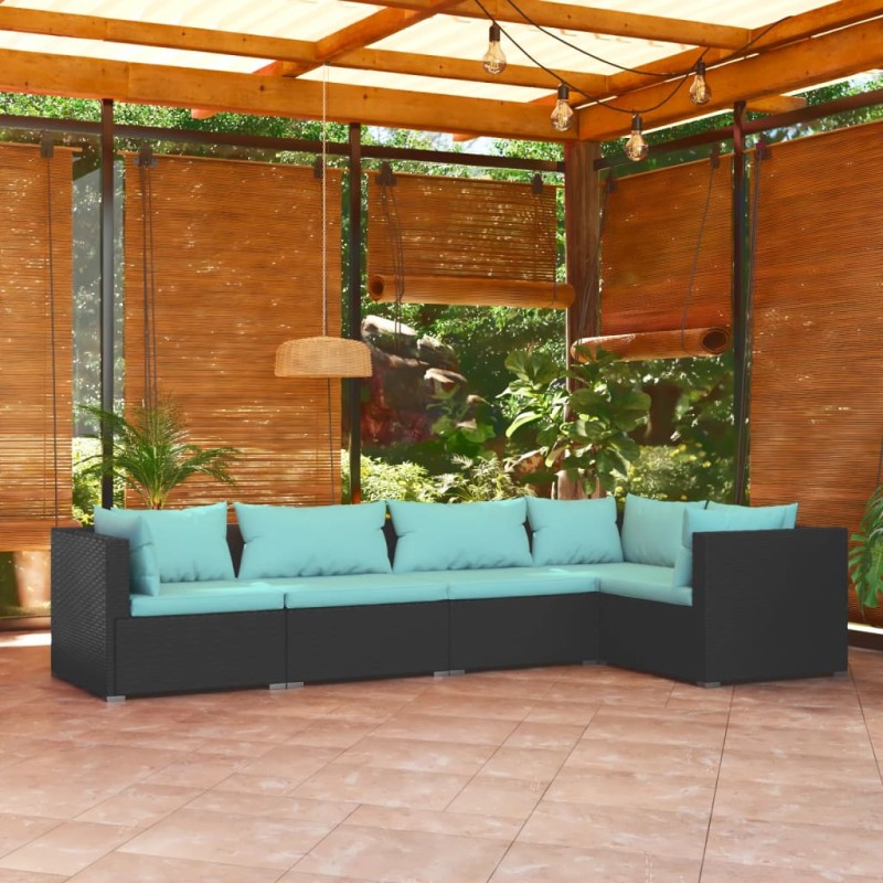 vidaXL 5-tlg. Garten-Lounge-Set mit Kissen Poly Rattan Schwarz vidaXL 5-tlg. Garten-Lounge-Set mit Kissen Poly Rattan Schwarz