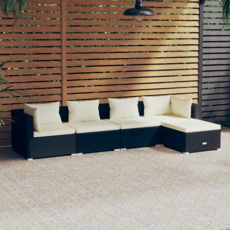 vidaXL 5-tlg. Garten-Lounge-Set mit Kissen Poly Rattan Schwarz