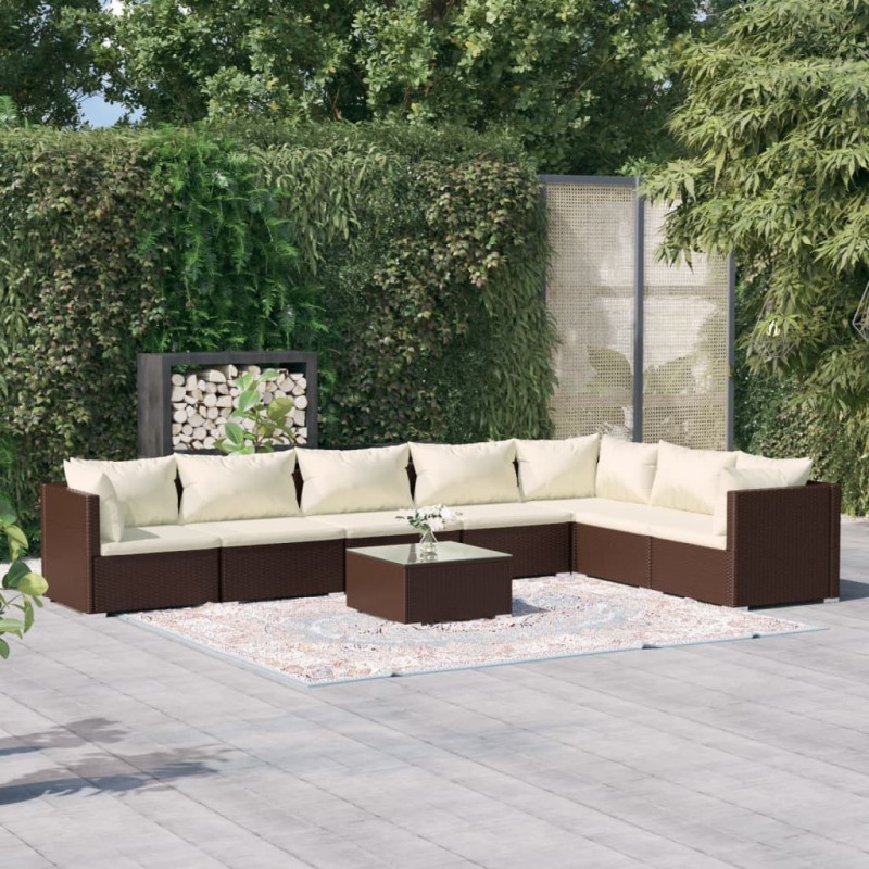 vidaXL 8-tlg. Garten-Lounge-Set mit Kissen Poly Rattan Braun vidaXL 8-tlg. Garten-Lounge-Set mit Kissen Poly Rattan Braun