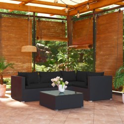 vidaXL 5-tlg. Garten-Lounge-Set mit Kissen Poly Rattan Schwarz
