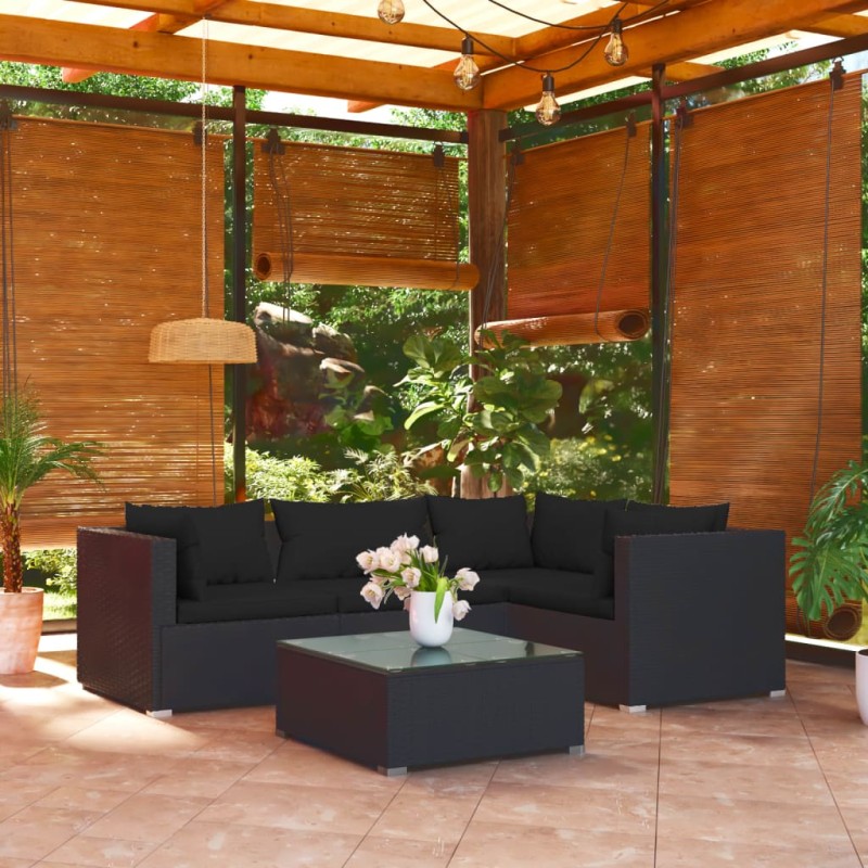 vidaXL 5-tlg. Garten-Lounge-Set mit Kissen Poly Rattan Schwarz vidaXL 5-tlg. Garten-Lounge-Set mit Kissen Poly Rattan Schwarz
