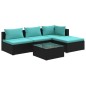 vidaXL 5-tlg. Garten-Lounge-Set mit Kissen Poly Rattan Schwarz vidaXL 5-tlg. Garten-Lounge-Set mit Kissen Poly Rattan Schwarz