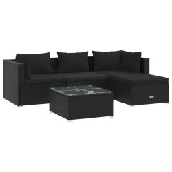 vidaXL 5-tlg. Garten-Lounge-Set mit Kissen Poly Rattan Schwarz