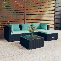 vidaXL 5-tlg. Garten-Lounge-Set mit Kissen Poly Rattan Schwarz