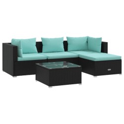 vidaXL 5-tlg. Garten-Lounge-Set mit Kissen Poly Rattan Schwarz