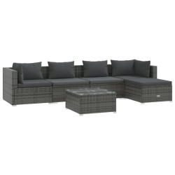 vidaXL 6-tlg. Garten-Lounge-Set mit Kissen Poly Rattan Grau
