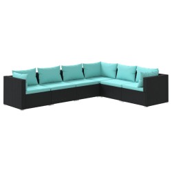 vidaXL 6-tlg. Garten-Lounge-Set mit Kissen Poly Rattan Schwarz