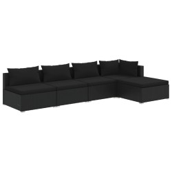 vidaXL 5-tlg. Garten-Lounge-Set mit Kissen Poly Rattan Schwarz