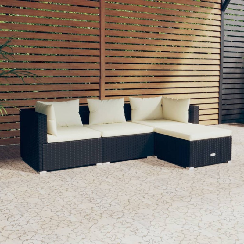 vidaXL 4-tlg. Garten-Lounge-Set mit Auflagen Poly Rattan Schwarz vidaXL 4-tlg. Garten-Lounge-Set mit Auflagen Poly Rattan Schwarz