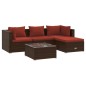 vidaXL 5-tlg. Garten-Lounge-Set mit Kissen Poly Rattan Braun vidaXL 5-tlg. Garten-Lounge-Set mit Kissen Poly Rattan Braun