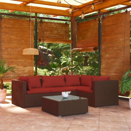vidaXL 5-tlg. Garten-Lounge-Set mit Kissen Poly Rattan Braun
