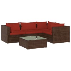 vidaXL 5-tlg. Garten-Lounge-Set mit Kissen Poly Rattan Braun