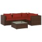 vidaXL 5-tlg. Garten-Lounge-Set mit Kissen Poly Rattan Braun vidaXL 5-tlg. Garten-Lounge-Set mit Kissen Poly Rattan Braun