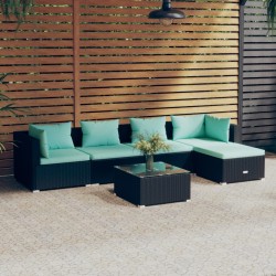 vidaXL 6-tlg. Garten-Lounge-Set mit Kissen Poly Rattan Schwarz
