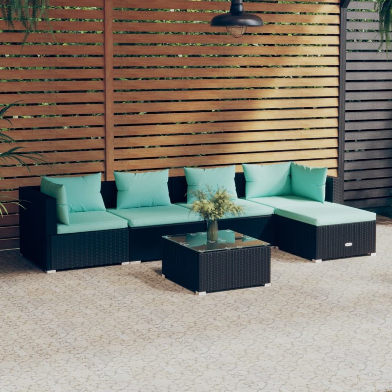 vidaXL 6-tlg. Garten-Lounge-Set mit Kissen Poly Rattan Schwarz vidaXL 6-tlg. Garten-Lounge-Set mit Kissen Poly Rattan Schwarz