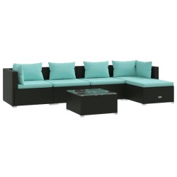 vidaXL 6-tlg. Garten-Lounge-Set mit Kissen Poly Rattan Schwarz