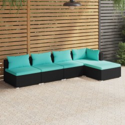 vidaXL 5-tlg. Garten-Lounge-Set mit Kissen Poly Rattan Schwarz