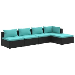vidaXL 5-tlg. Garten-Lounge-Set mit Kissen Poly Rattan Schwarz