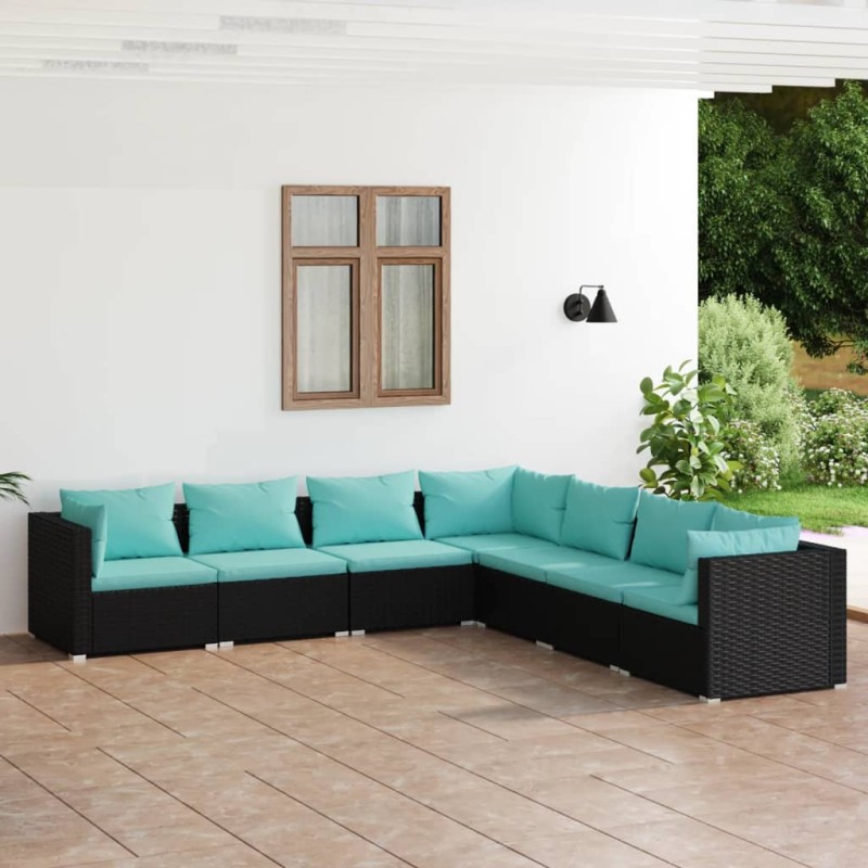 vidaXL 7-tlg. Garten-Lounge-Set mit Kissen Poly Rattan Schwarz vidaXL 7-tlg. Garten-Lounge-Set mit Kissen Poly Rattan Schwarz