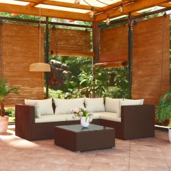 vidaXL 5-tlg. Garten-Lounge-Set mit Kissen Poly Rattan Braun