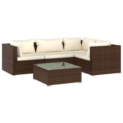 vidaXL 5-tlg. Garten-Lounge-Set mit Kissen Poly Rattan Braun