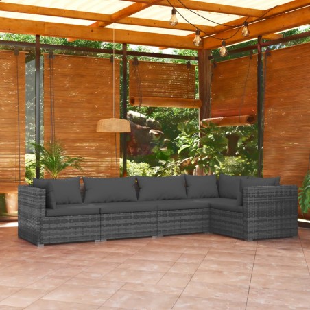 vidaXL 5-tlg. Garten-Lounge-Set mit Kissen Poly Rattan Grau