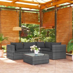 vidaXL 5-tlg. Garten-Lounge-Set mit Kissen Poly Rattan Grau