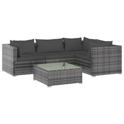 vidaXL 5-tlg. Garten-Lounge-Set mit Kissen Poly Rattan Grau