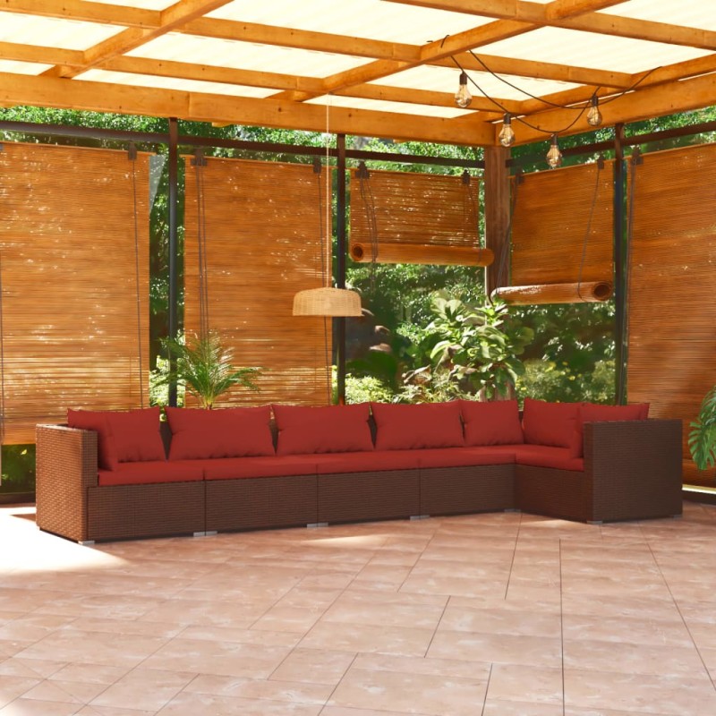 vidaXL 6-tlg. Garten-Lounge-Set mit Kissen Poly Rattan Braun vidaXL 6-tlg. Garten-Lounge-Set mit Kissen Poly Rattan Braun