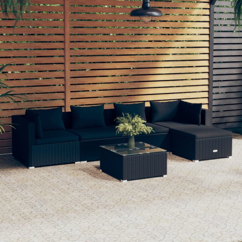 vidaXL 6-tlg. Garten-Lounge-Set mit Kissen Poly Rattan Schwarz vidaXL 6-tlg. Garten-Lounge-Set mit Kissen Poly Rattan Schwarz