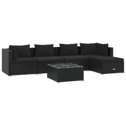 vidaXL 6-tlg. Garten-Lounge-Set mit Kissen Poly Rattan Schwarz