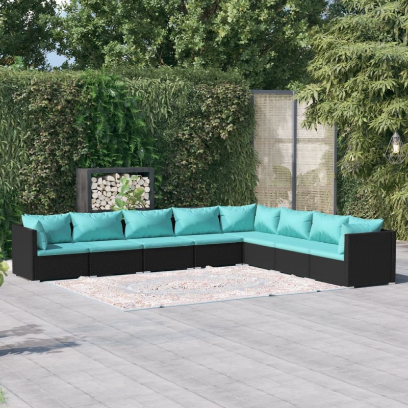 vidaXL 8-tlg. Garten-Lounge-Set mit Kissen Poly Rattan Schwarz vidaXL 8-tlg. Garten-Lounge-Set mit Kissen Poly Rattan Schwarz