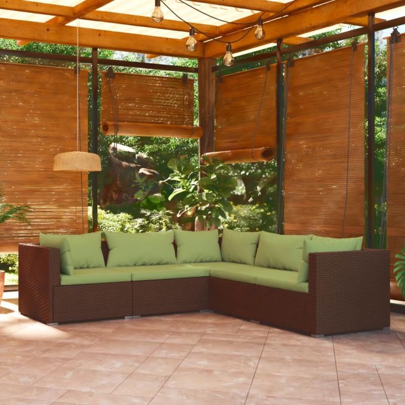 vidaXL 5-tlg. Garten-Lounge-Set mit Kissen Poly Rattan Braun vidaXL 5-tlg. Garten-Lounge-Set mit Kissen Poly Rattan Braun