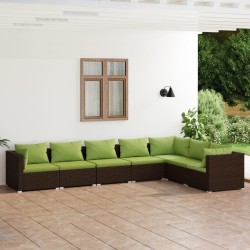 vidaXL 7-tlg. Garten-Lounge-Set mit Kissen Poly Rattan Braun