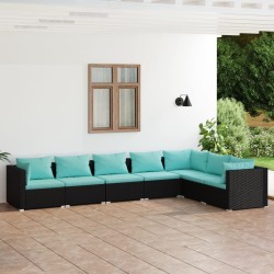vidaXL 7-tlg. Garten-Lounge-Set mit Kissen Poly Rattan Schwarz