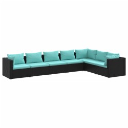 vidaXL 7-tlg. Garten-Lounge-Set mit Kissen Poly Rattan Schwarz