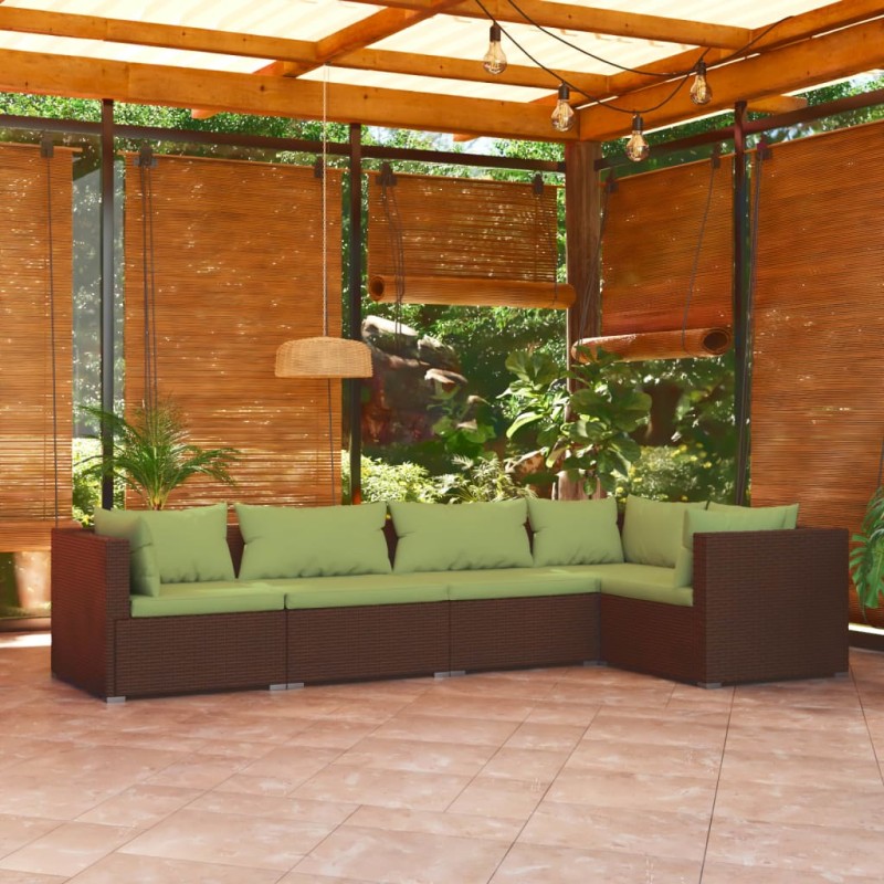 vidaXL 5-tlg. Garten-Lounge-Set mit Kissen Poly Rattan Braun vidaXL 5-tlg. Garten-Lounge-Set mit Kissen Poly Rattan Braun