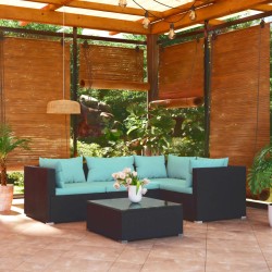 vidaXL 5-tlg. Garten-Lounge-Set mit Kissen Poly Rattan Schwarz