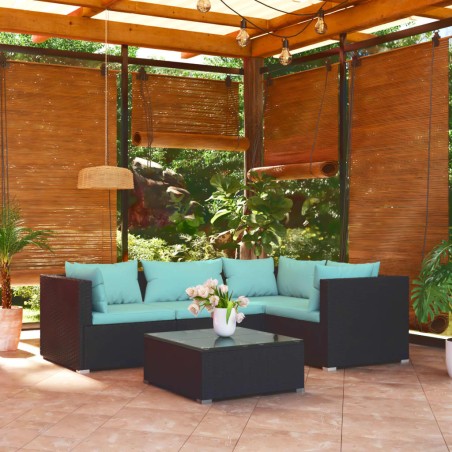 vidaXL 5-tlg. Garten-Lounge-Set mit Kissen Poly Rattan Schwarz