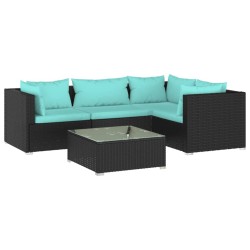 vidaXL 5-tlg. Garten-Lounge-Set mit Kissen Poly Rattan Schwarz