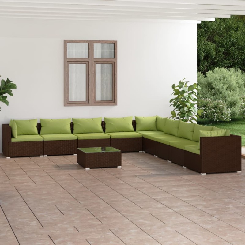 vidaXL 10-tlg. Garten-Lounge-Set mit Kissen Poly Rattan Braun vidaXL 10-tlg. Garten-Lounge-Set mit Kissen Poly Rattan Braun